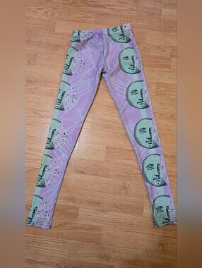 Womens Purple & Mint Moon-Print Leggings Festival Pants Funky Leggings